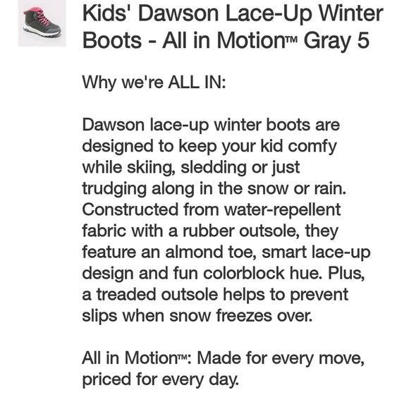 All in motion Kids Dawson Lace-up Winter Boots ~ Gray - Picture 6 of 16